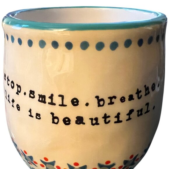 NATURAL LIFE Stoneware Cup Stop Smile Breathe Life Is Beautiful Boho Floral Gift - Picture 4 of 14